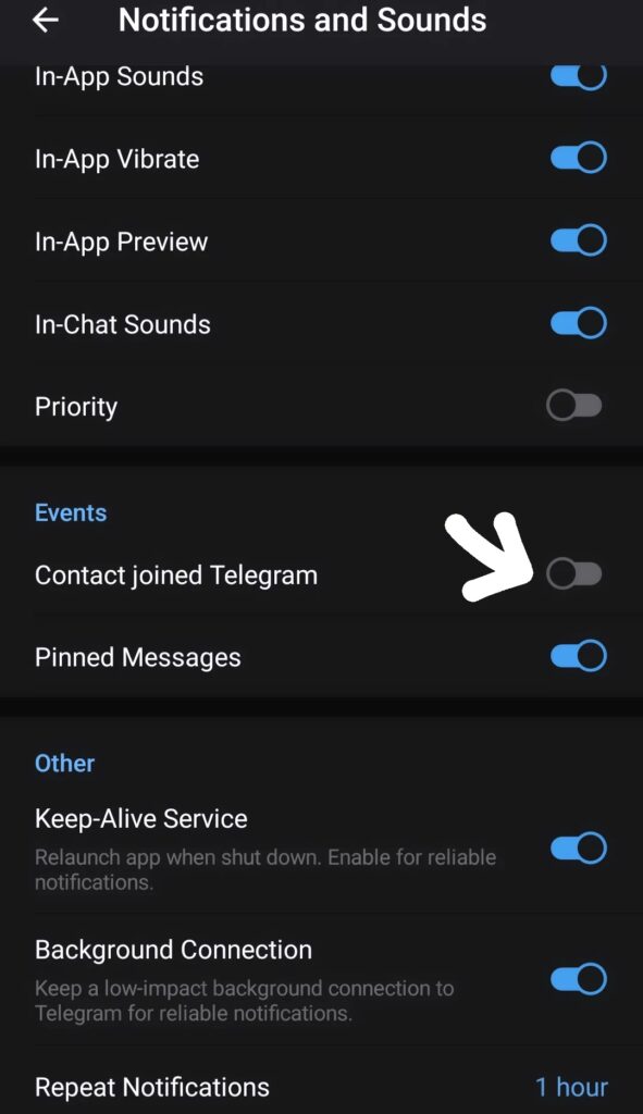 Telegram's Settings Page