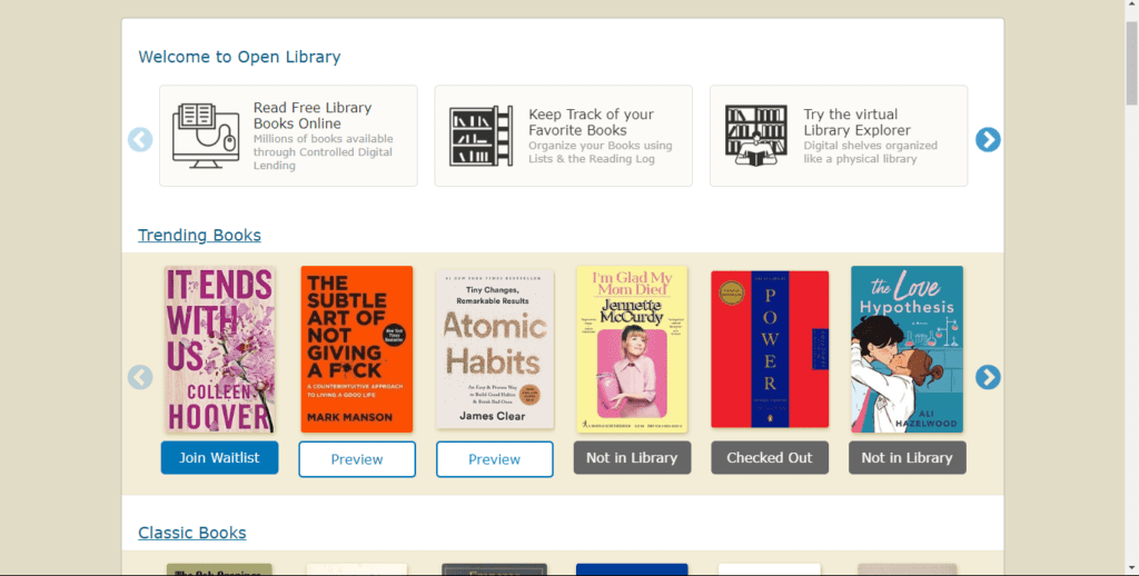 Open Library website screenshot