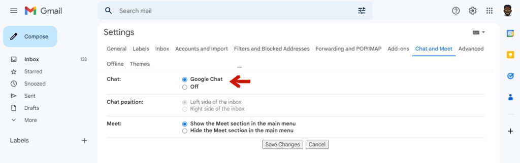 Gmail Chat option