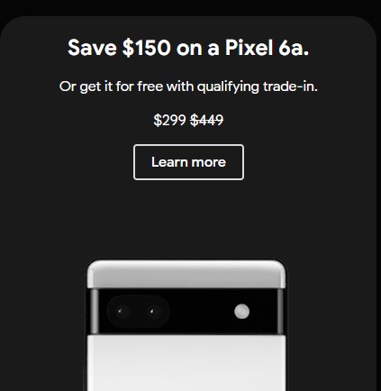 Pixel 6a Google Black Friday Deal