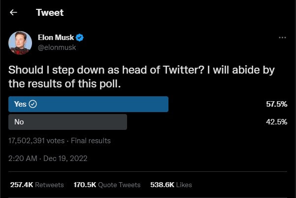 Twitter CEO Elon Musk poll