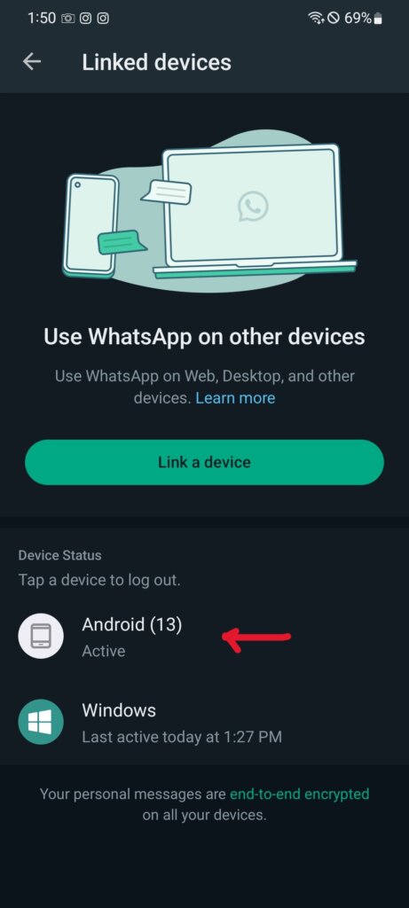 WhatsApp link device page